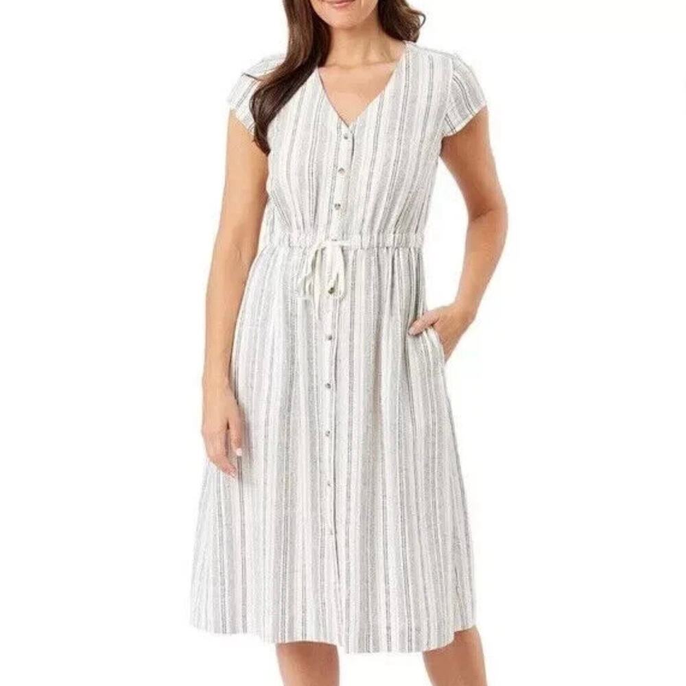 Briggs Women's Dress Size 2X White Cream Linen Button Down Midi Coastal Beach